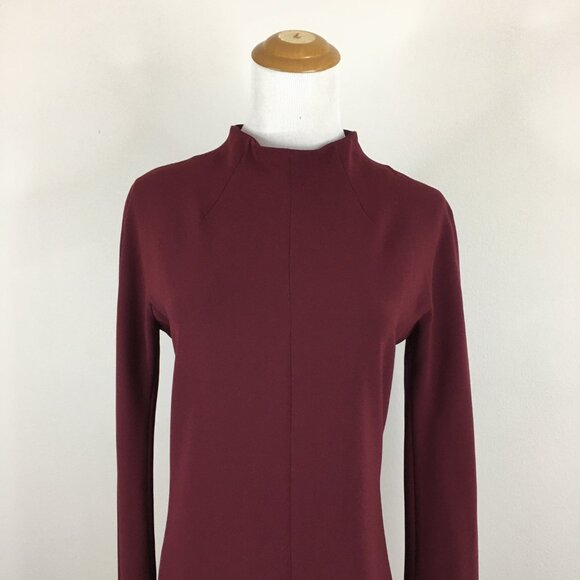 THEORY Red Wine/Berry Mock Neck Long Sleeve Slit Cuff Dress - Picture 6 of 9